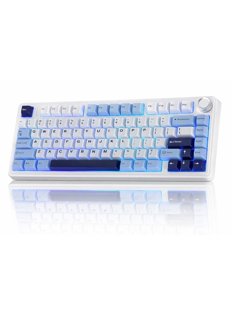 AULA F75 mechanical keyboard, custom hot-swappable switches with gaskets, pre-lubricated Reaper switches, RGB backlighting, 75% wireless gaming keyboard, 2.4GHz/Type-C/BT5.0, cream (glacier blue) color. - Image 1